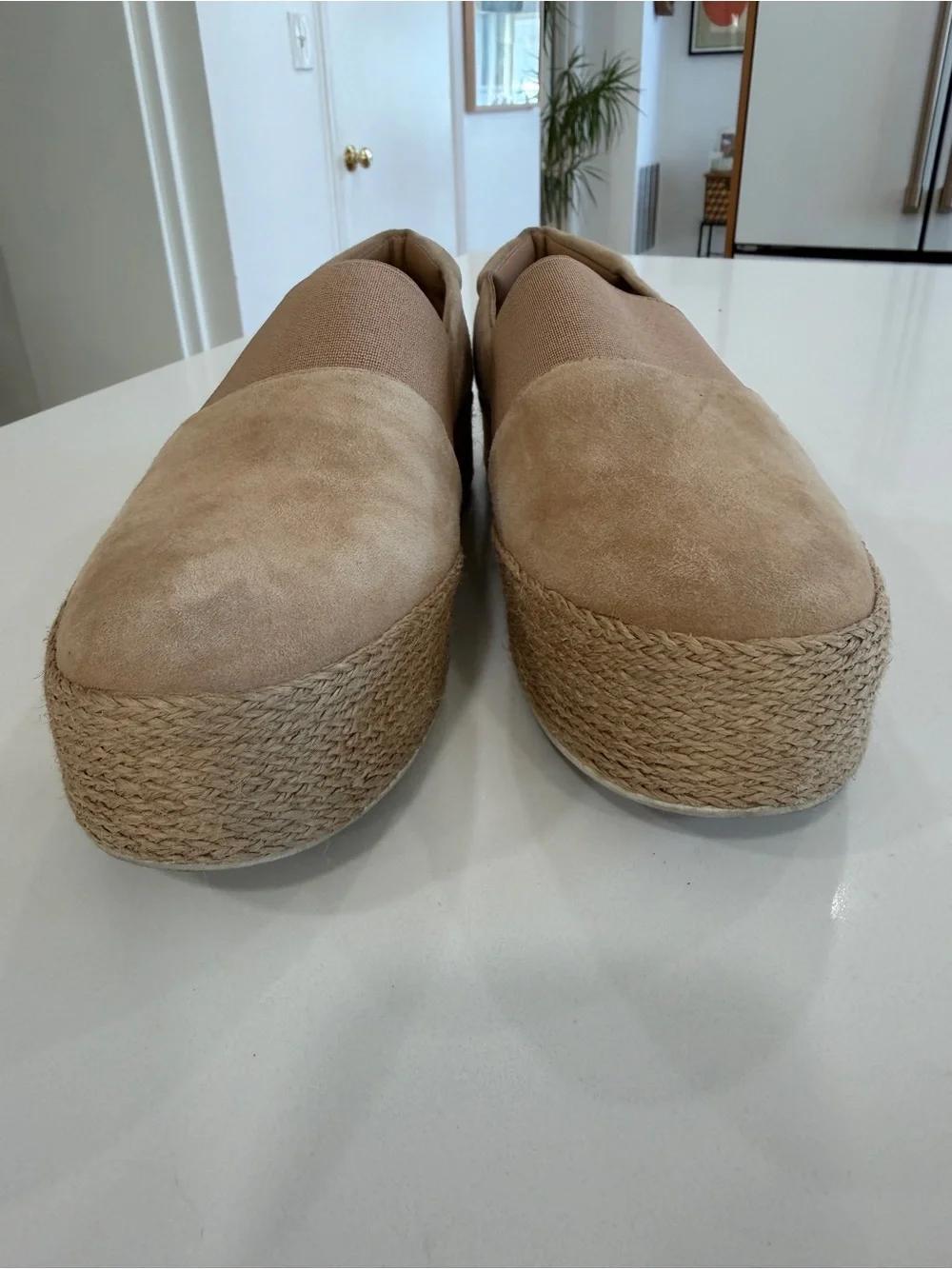VINCE Beige Suede Espadrille Platform Slip-Ons